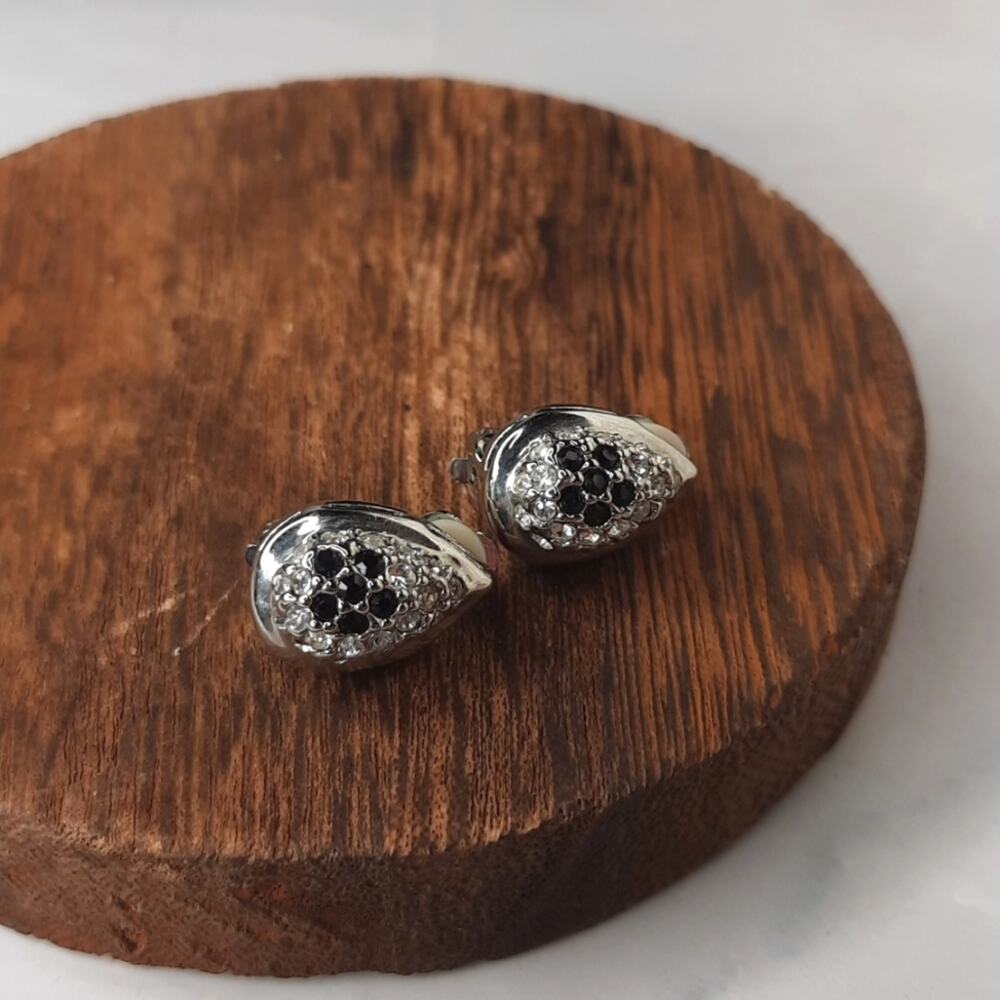 Silver Tone Crystal Embellished Teardrop Clip Earrings